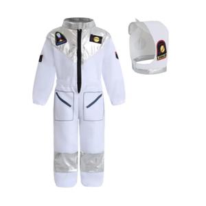 어린이 미국 우주 비행사 Dressup 의상 디럭스 인쇄 만화 흰색 우주복 바디 슈트 할로윈 역할 놀이 모험 장갑 모자 세트