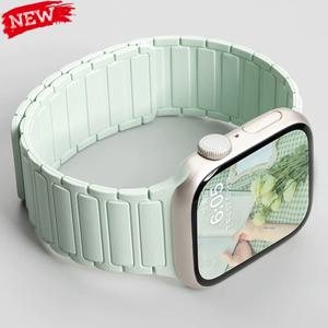애플 워치용 실리콘 스트랩 46mm 42mm 49mm 45mm 41mm 44mm 40mm 마그네틱 밴드 IWatch Ultra 3/2 시리즈 11 10 9 8 7 6 SE 5