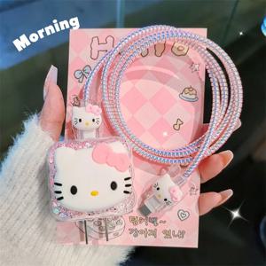 헬로키티 충전기 데이터 케이블 케이스 보호대 및 와인딩 키트 (애플 18W 20W 고속 충전 어댑터, 휴대폰 충전기 케이스용)