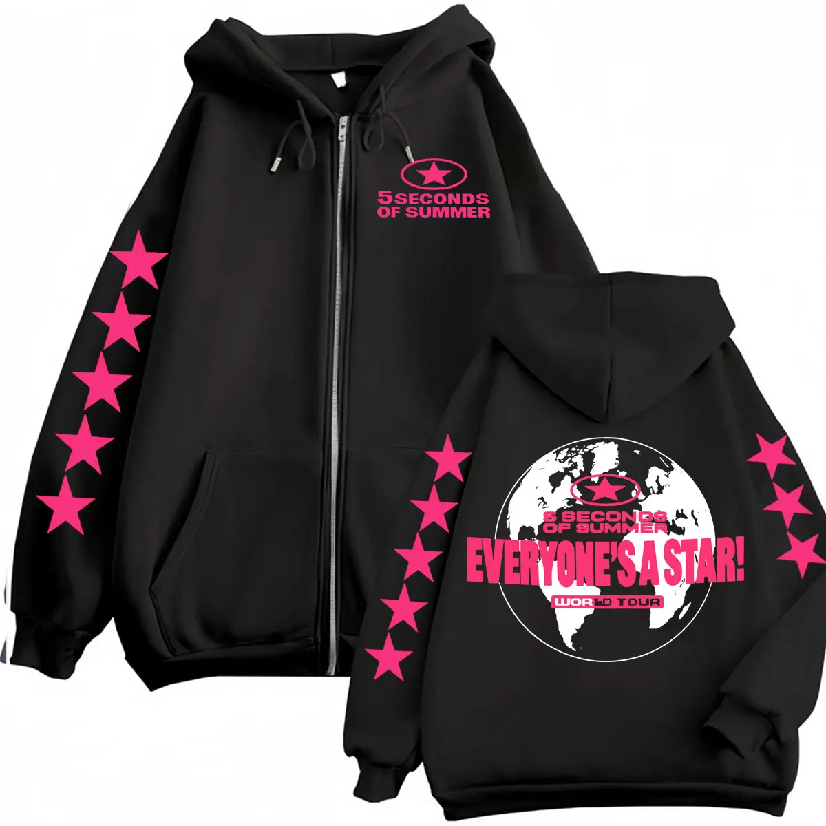 5 Seconds of SummerEveryone's A Star 월드 투어 지퍼업 후드티 남성 여성 하라주쿠 힙합 고딕 재킷 스웨트셔츠 후드 코트