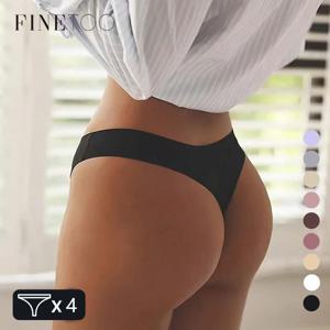 FINETOO 4PCS 실크 새틴 원활한 속옷 낮은 허리 끈 섹시한 솔리드 컬러 비키니 속옷 여성 스트레치 Intimates 란제리