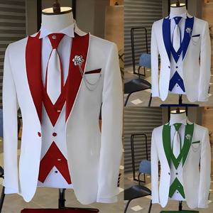 코스튬 남성 정장 블랙 피크 라펠 웨딩 턱시도, Terno masculino 무도회 신랑, 슬림핏 블레이저 세트, 화이트, 3 개