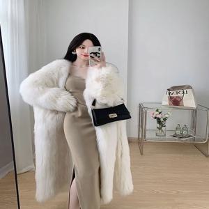 젊은 여성용 롱 두꺼운 폭스퍼 코트 무릎 길이 토카 스타일 따뜻하고 편안한 패셔너블한 겨울 아우터웨어