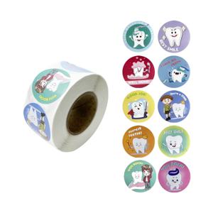 1 롤 치아 라운드 스티커 치과 만화 귀여운 치아 모양 스티커 선물 치과 의사 클리닉 라벨 DIY 어린이 선물 장식 데칼