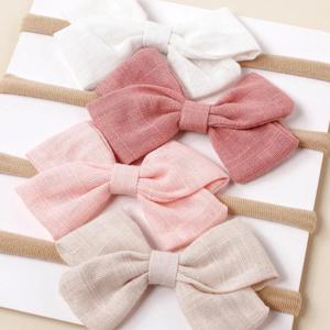 4PCS 아기 대나무 머리띠 - 소녀를 위한 면 나일론 활, 귀여운 유아 사진 헤어 액세서리