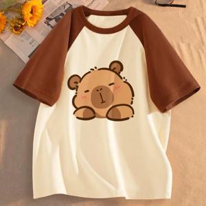 Capybara Kapibara 셔츠 여성 카와이 그런지 여성 그래픽 티셔츠 편안한 대학 그래픽 한국 의류 파스텔