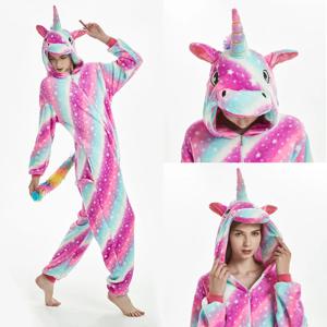 S M L XL 여성 원피스 잠옷 플러시 플란넬 점프 슈트 성인 겨울 Kigurumi Anime Onesies 할로윈 유니콘 코스프레 의상
