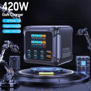 Ubigbuy 420W GaN 충전기 PPS PD3.1 140W USB 타입 C 충전기 디지털 디스플레이 고속 충전 스테이션 맥북 아이폰 17 삼성용