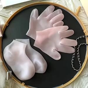 건조하고 갈라진 피부를 위한 실리콘 보습 양말 & 장갑 세트, 4개입 재사용 가능 미끄럼 방지 트리트먼트, 무향
