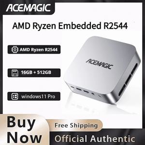 ACEMAGIC 미니 PC AMD Ryzen Embedded R2544 4C/8T 프로세서 16GB DDR4 512GB SSD 윈도우 11 프로 트리플 4K 디스플레이 기가비트 이더넷