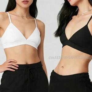 로고 요가 스포츠 브라 짐 하이 서포트 여름 섹시 딥 V넥 스트랩 크리스크로스 백 트라이앵글 브라 요가 베스트 탈부착 가능한 패드 포함