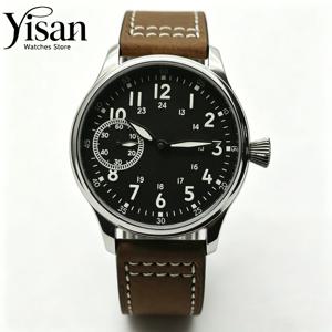 이산 42mm 클래식 파일럿 ST3600 무브먼트 시계 사파이어 글래스 가죽 브레이슬릿 남성용 시계 그린 디지털 블랙 다이얼