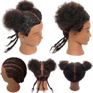 아프로 마네킹 헤드 100% 리얼 헤어 트레이닝 헤드 스타일링 헤드 브레이드 헤어 인형 헤드 Cornrows 및 Braids 연습용 6인치
