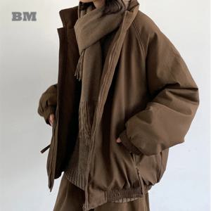 남녀공용 스탠드업 칼라 재킷, 하이 퀄리티 패딩 코트, 스트리트웨어, 한국 힙합, 헤비 코트, 커플 파카, 겨울