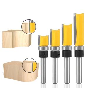 4개, 1/4인치 생크 베어링 가이드 패턴 라우터 비트 - 양날 직선 커터가 있는 목공 엣지 트리밍 도구