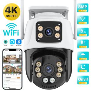 듀얼 렌즈 360° Wifi 카메라 IP66 보안 보호 8MP 4K 무선 야외 인간 감지 ICSEE 비디오 감시 PTZ 카메라