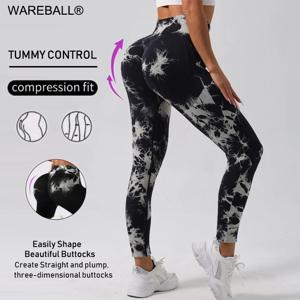 WAREBALL 새로운 넥타이 염색 요가 바지 체육관 레깅스 여성 원활한 하이 웨이스트 푸시 업 스포츠 스타킹 피트니스 운동 레깅스