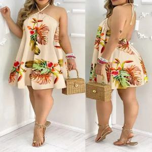 봄 여름 여성 의류에 대한 꽃 프린트 홀터넥 넥 드레스 Boho Backless 홀터 드레스