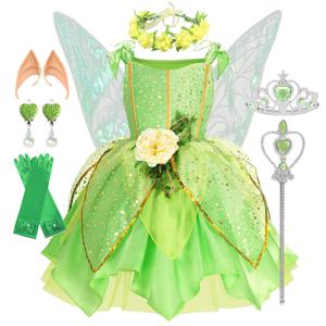 여름 소녀 Tinkerbell 요정 드레스 소녀 의상 어린이 코스프레 꽃 요정 공주 옷 크리스마스 파티 복장