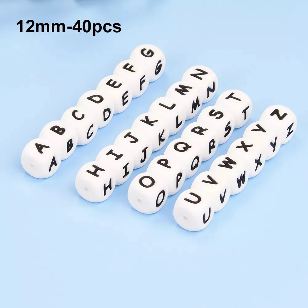 LOFCA 40 개/몫 알파벳 12mm 식품 학년 편지 실리콘 구슬 아기 구슬 젖꼭지 체인 BPA 무료 이름 만들기 DIY 목걸이