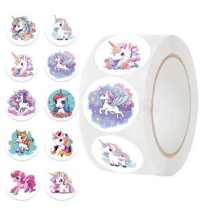 500Pcs/Roll 만화 동물 유니콘 스티커 유치원 어린이 보상 스티커 선물 장식 데칼 어린이 격려 라벨