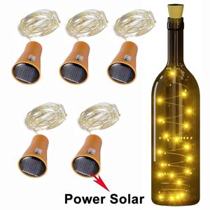 20LED 태양 와인 병 문자열 빛 태양 구리 와이어 요정 조명 코르크 모양 크리스마스 램프 결혼식 파티 정원 장식