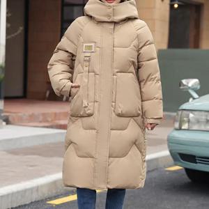 긴팔 스탠드업 칼라 지퍼, 단색 슬림핏, 두꺼운 롱 버전, 탈착식 후드 다운 재킷, 겨울 패션, 신상
