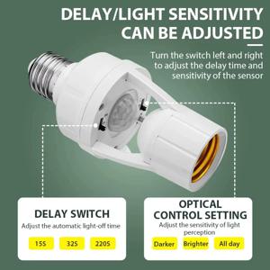 360도 PIR 인체 감지 모션 센서 LED 야간 램프 소켓 베이스 E27 AC 110V-220V 지연 시간 조절 스위치