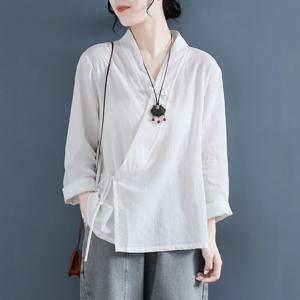 여성을위한 중국 스타일 코튼 린넨 셔츠 Hanfu 새로운 중국 당나라 의상 여성을위한 중국 전통 의상 TS-838