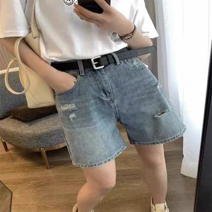 하이웨이스트 와이드 레그 숏진 여성 플러스 사이즈 봄 여름 신상 브레이크홀 루즈핏 슬리밍 데님 반바지