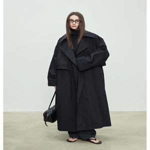 라우타로 봄 가을 오버사이즈 카키 롱 트렌치 코트 여성용 더블 브레스티드 루즈 캐주얼 유럽 패션 오버코트 2025