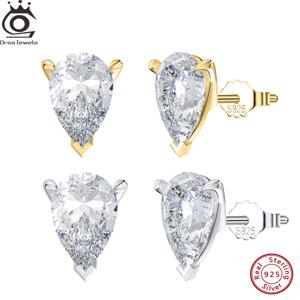 ORSA JEWELS 925 스털링 실버 스터드 귀걸이, 워터 드롭 컷 지르코니아 스톤, 여성을 위한 우아하고 시대를 초월한 보석 LZE02