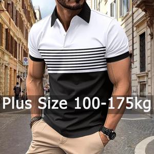 플러스 사이즈 남성 스트라이프 폴로 셔츠 6XL 7XL 100-175kg 반팔 폴로 티셔츠 루즈핏 폴로 오버사이즈 탑 큰 사이즈 남성 의류