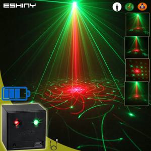 ESHINY 미니 2in1 충전식 R&G 레이저 64 패턴 프로젝터 DJ 조명 댄스 디스코 바 LED 파티 크리스마스 무대 효과 램프 쇼 Y13
