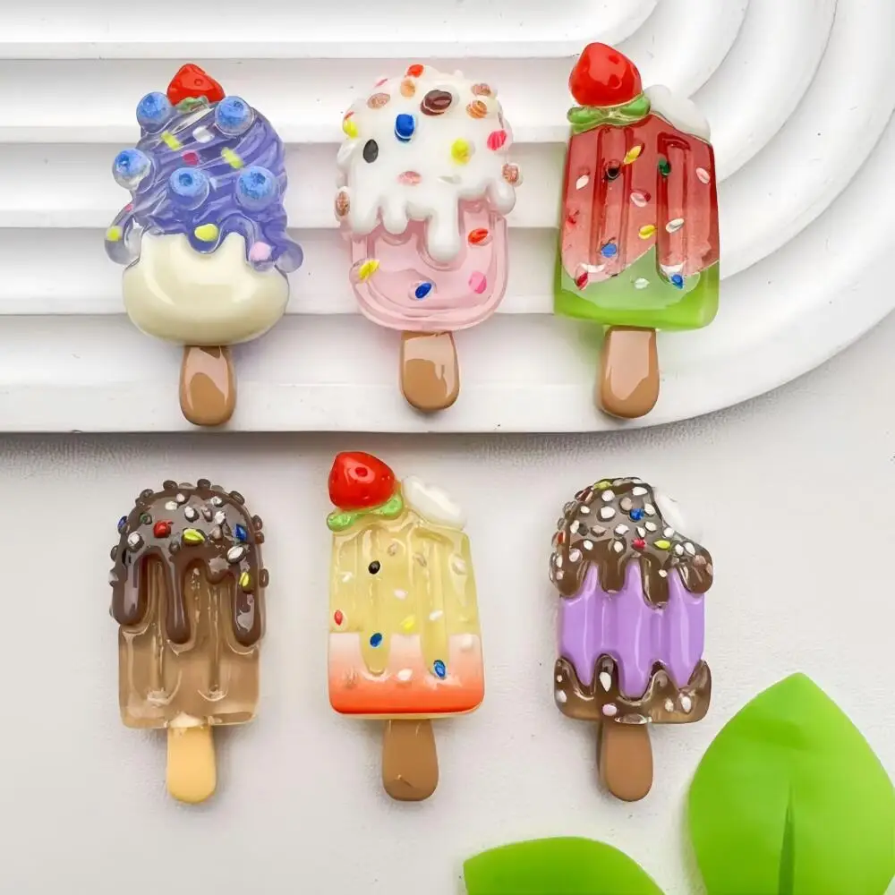 10PCS 딸기 과일 초콜릿 빛나는 아이스크림 수지 수제 헤어 클립 냉장고 스티커 전화 케이스 DIY 액세서리