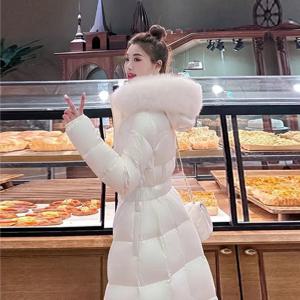패션 퍼 칼라 다운 코트 여성 파카 겨울 2025 신상 윈드브레이커 롱 따뜻한 코튼 패딩 코트 한국 아우터 여성 트렌디 탑