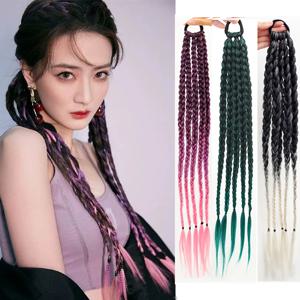 1/2개입 합성 그라데이션 엮임 헤어 액세서리 가짜 머리띠 화려한 끈 더티 드레드 하이라이트 브레이드 헤어 로프