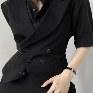 캐주얼 비즈니스 스타일 남녀공용 조끼 자켓 고급스러운 느낌의 더블 브레스티드 숏 기장 폴리에스터 소재