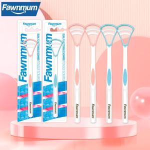 2PC Fawnmum 이중 용도 혀 스크레이퍼 클리너 재사용 가능한 구강 건강 청소 브러시 ​​위생 관리 칫솔 입 신선한 호흡