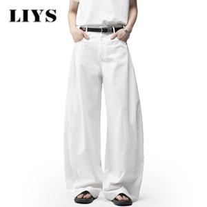 남성용 화이트 배기핏 와이드 레그 진 데일리 캐주얼 데님 팬츠 솔리드 비즈니스 여성용 벌룬 팬츠 하이 스트리트 남성 의류