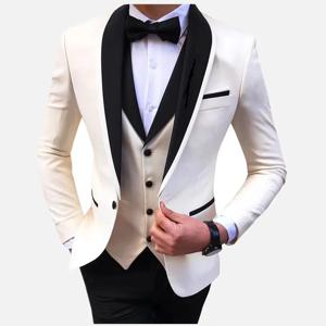 화이트 슬릿 남성 정장 3피스 블랙 숄 라펠 캐주얼 신랑 턱시도 웨딩 신랑 들러리 정장 남성 2025 (블레이저+조끼+바지)