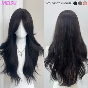 MEISU 26인치 합성 곱슬 가발 분리형 앞머리 가발 블랙 레이어드 섬유 내열성 자연스러운 부드러운 머리카락 여성용 파티용