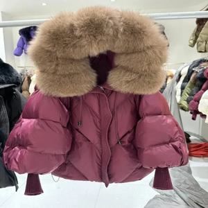 OFTBUY 퍼퍼 재킷 두꺼운 리얼 퍼 코트 여성용 겨울 큰 퍼 후드 폭스 퍼 따뜻한 니트 소매 화이트 덕 다운 재킷 파카
