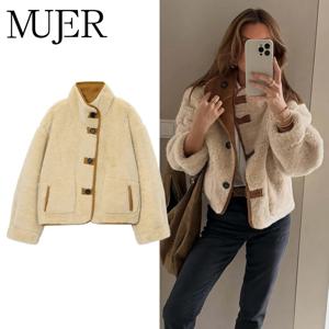 MUJER 여성용 테디 재킷 양면 털 코트 여성 인조 스웨이드 플러시 재킷 여성 아우터웨어 루즈핏 따뜻한 겨울 여성 코트