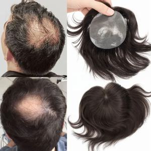 100% 레미 인모 탈모 부위 헤어 패치 남성용 풀 PU 헤어 패치 헤어 토퍼 교체 시스템 헤어피스