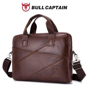 BULLCAPTAIN 남성용 가죽 서류 가방 대용량 다기능 핸드백 비즈니스 가방 컴퓨터 남성용 가방