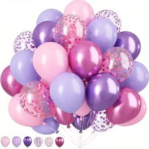 50개 마카롱 핑크 퍼플 메탈릭 콘페티 풍선 세트 - 실내외 결혼식 생일 파티 장식