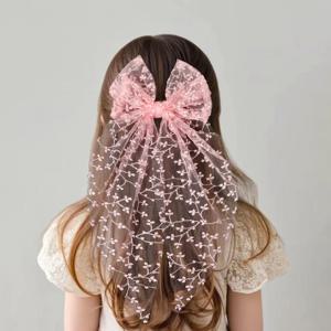 레이스 리본 헤어 클립 헤어핀 달콤한 공주 헤어핀 메쉬 자수 소녀 웨딩 헤어웨어 헤어핀 어린이 헤어 액세서리 1개