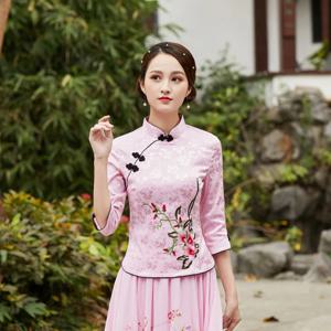 Cheongsam Top Hanfu 민족 스타일 여성용 중국 의류 의류 Qipao 빈티지 자수 우아한 셔츠 streetwear 하라주쿠