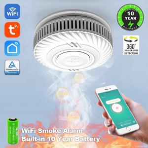 파라룸 룸 주방 상점 화재 검사 경보 센서용 내장형 10년 리튬 배터리가 포함된 WiFi Tuya 스마트 연기 감지기